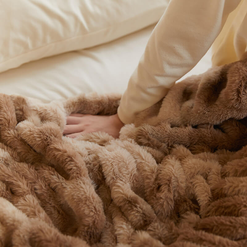 Furry Ruched Faux Fur Throws for Bed
