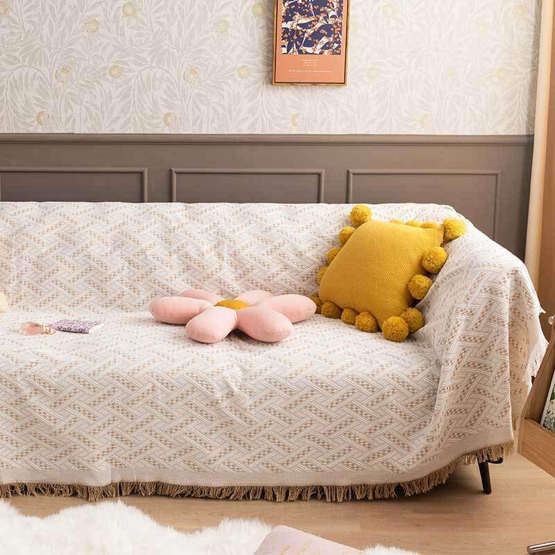 Geometric Large Sofa Throw Covers, Farmhouse Woven Throw Blankets for Couch