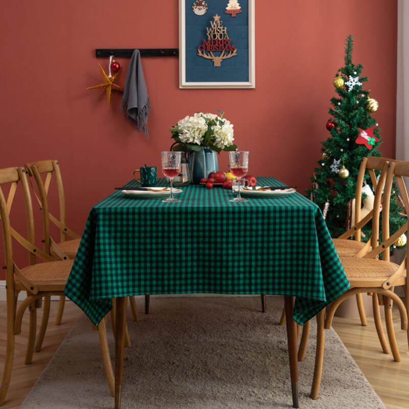 Plaid Rectangle & Round Christmas Tablecloth