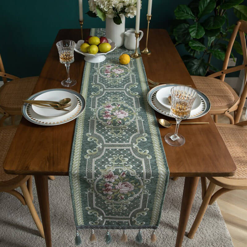 Chenille Christmas Table Runner with Beads and Tassels