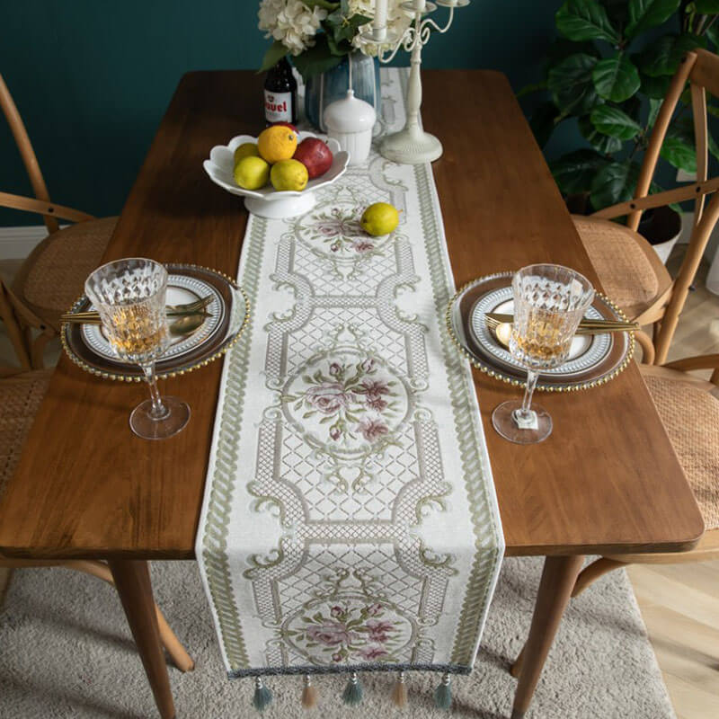 Chenille Christmas Table Runner with Beads and Tassels