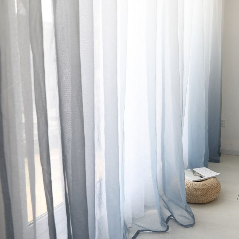 2 Panels Gradient Color Linen Voile Curtains with Hook