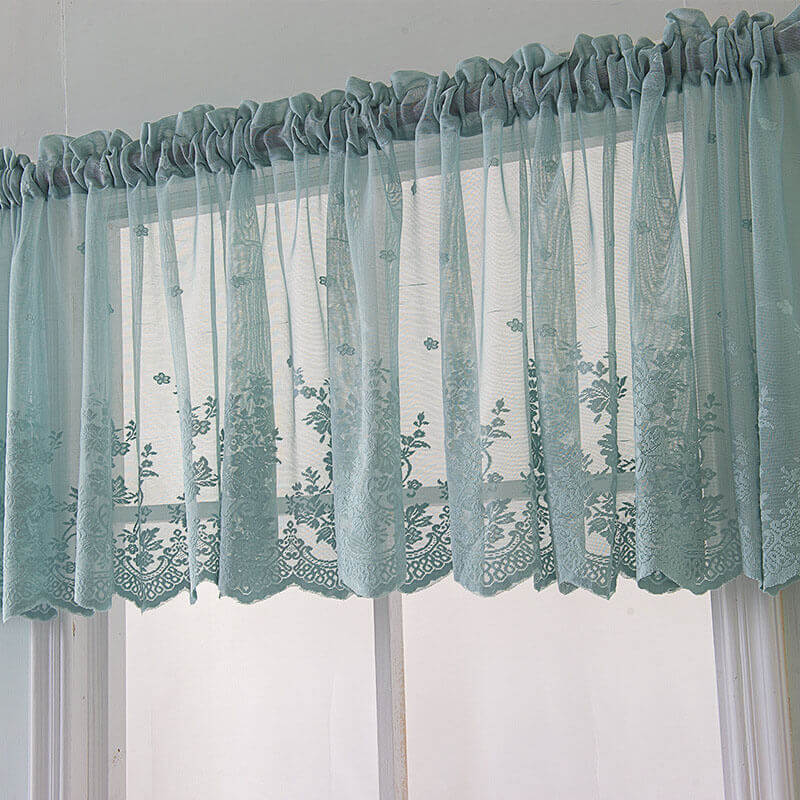 2Pcs Voile Kitchen Curtain with Floral Embroidered