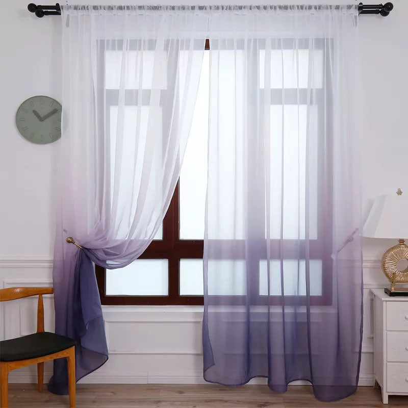 2 Panels Gradient Color Linen Voile Curtains with Hook