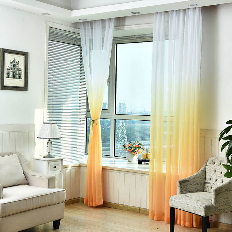 2 Panels Gradient Color Linen Voile Curtains with Hook