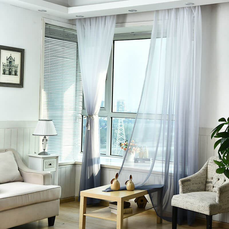 2 Panels Gradient Color Linen Voile Curtains with Hook