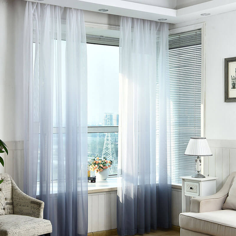 2 Panels Gradient Color Linen Voile Curtains with Hook