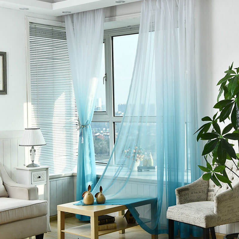 2 Panels Gradient Color Linen Voile Curtains with Hook
