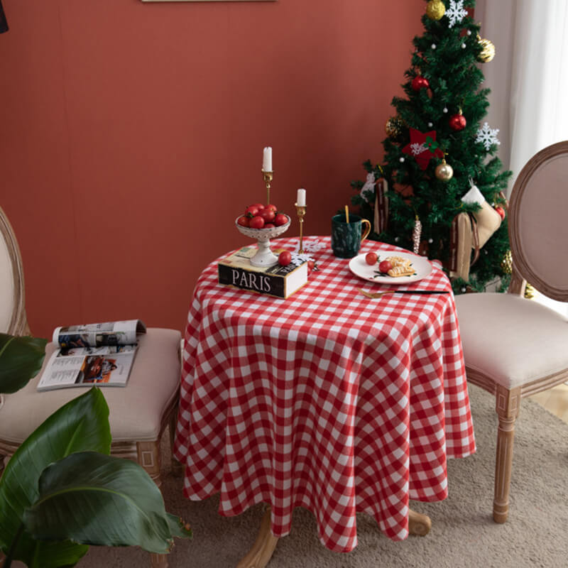 Plaid Rectangle & Round Christmas Tablecloth