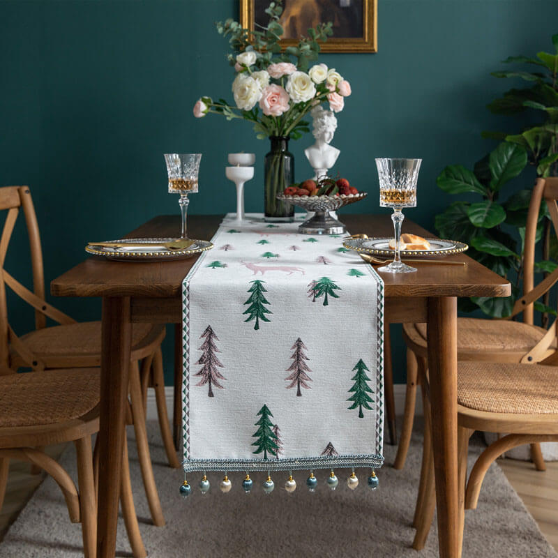 Chenille Christmas Table Runner with Beads and Tassels