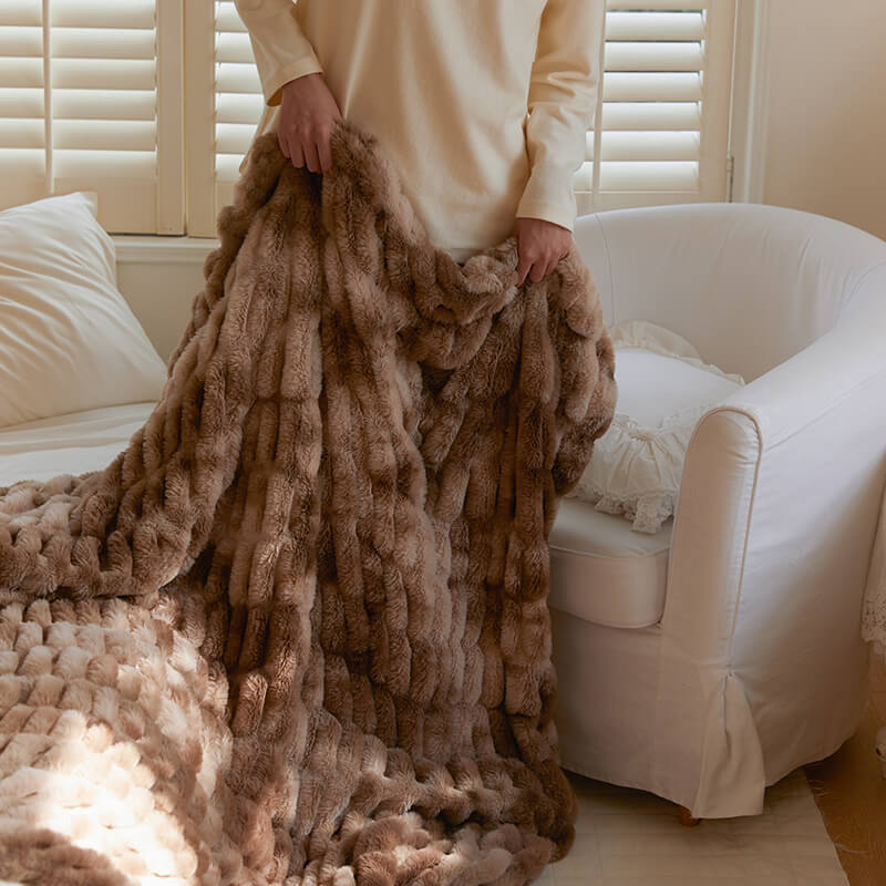 Furry Ruched Faux Fur Throws for Bed