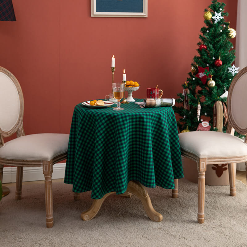 Plaid Rectangle & Round Christmas Tablecloth