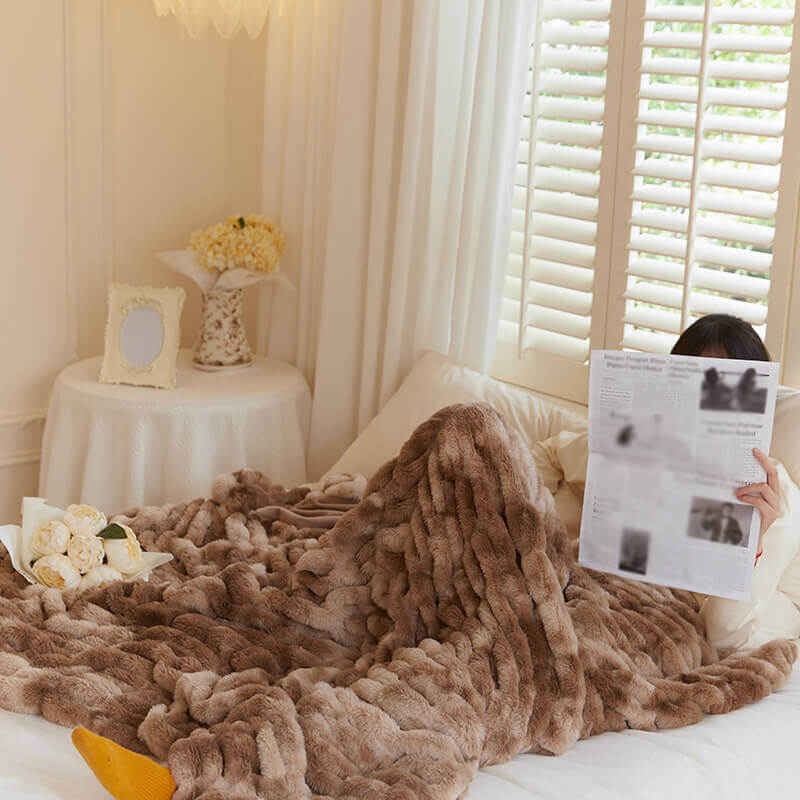 Furry Ruched Faux Fur Throws for Bed