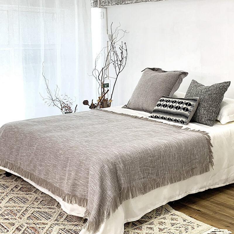 Linen Bed Runners & Scarves with Tassels