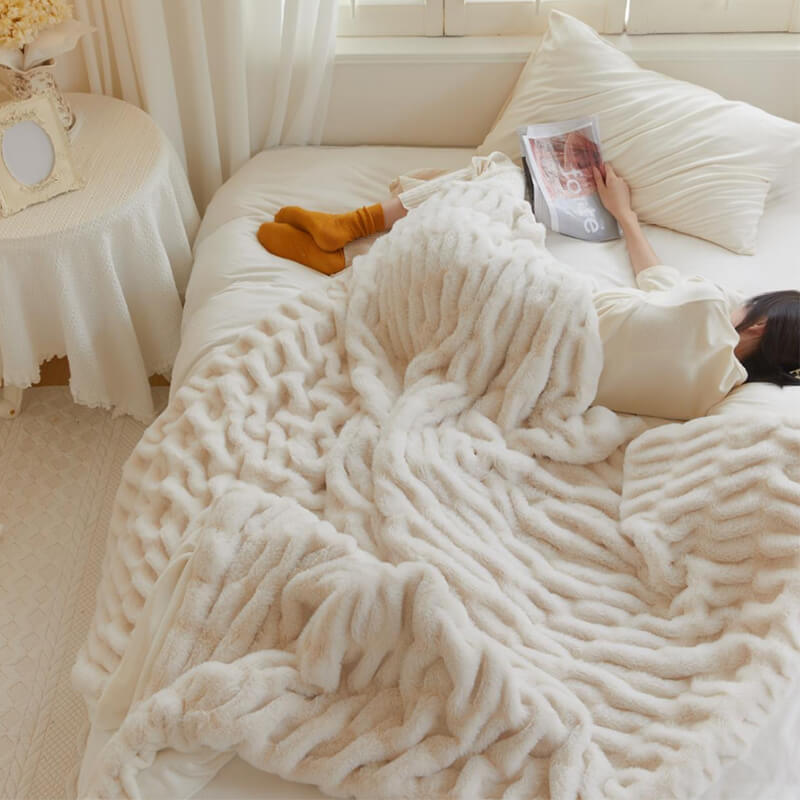 Furry Ruched Faux Fur Throws for Bed