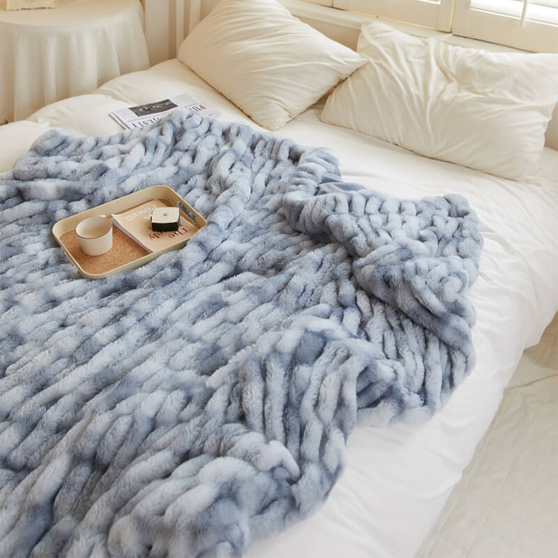 Furry Ruched Faux Fur Throws for Bed