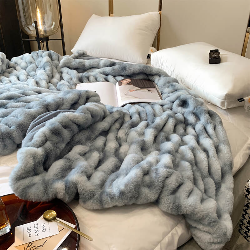 Furry Ruched Faux Fur Throws for Bed