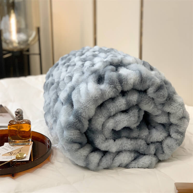 Furry Ruched Faux Fur Throws for Bed