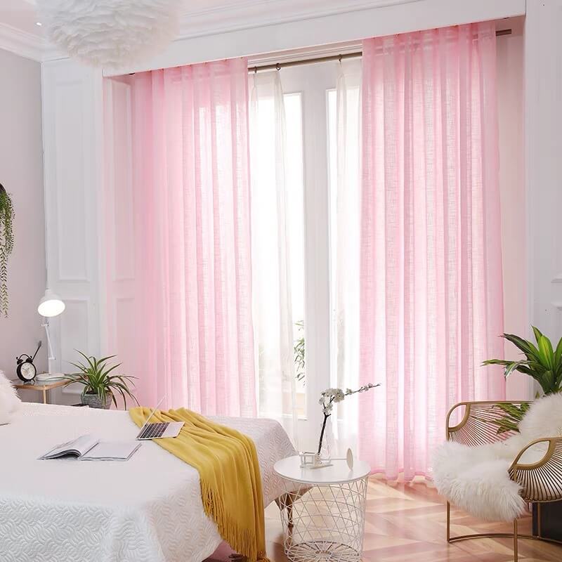 Soild Color Linen Voile Curtains Panles