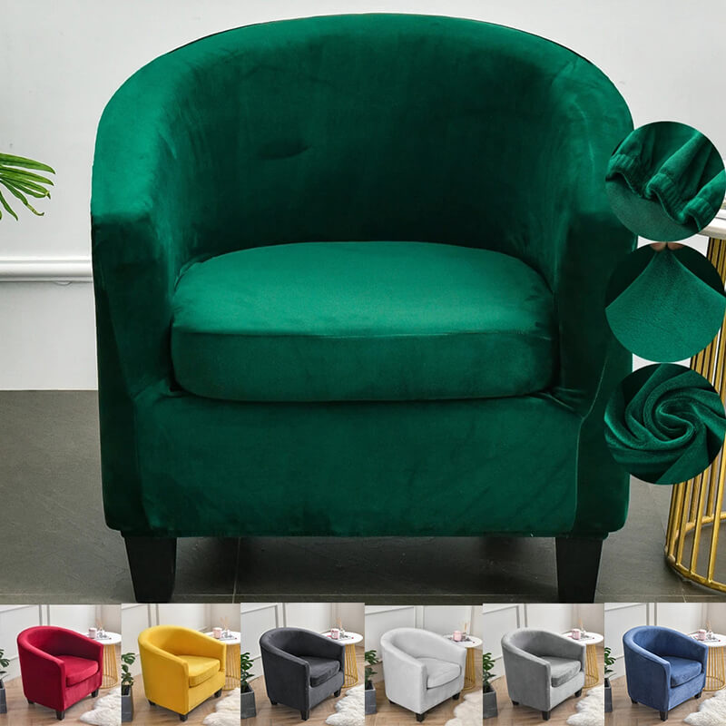 2 Piece Velvet Club Chair Covers, Soft Stretch Tub Chair Slipcover