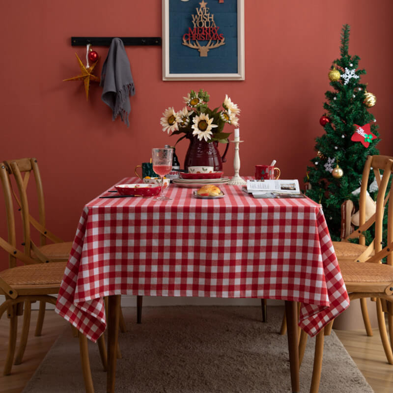 Plaid Rectangle & Round Christmas Tablecloth