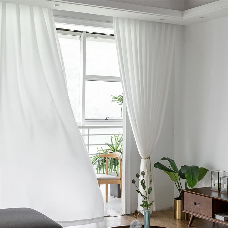 Light Filtering White Voile Curtain with Hooks