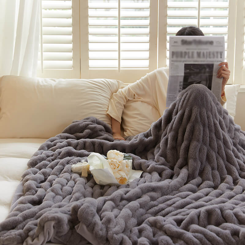 Furry Ruched Faux Fur Throws for Bed