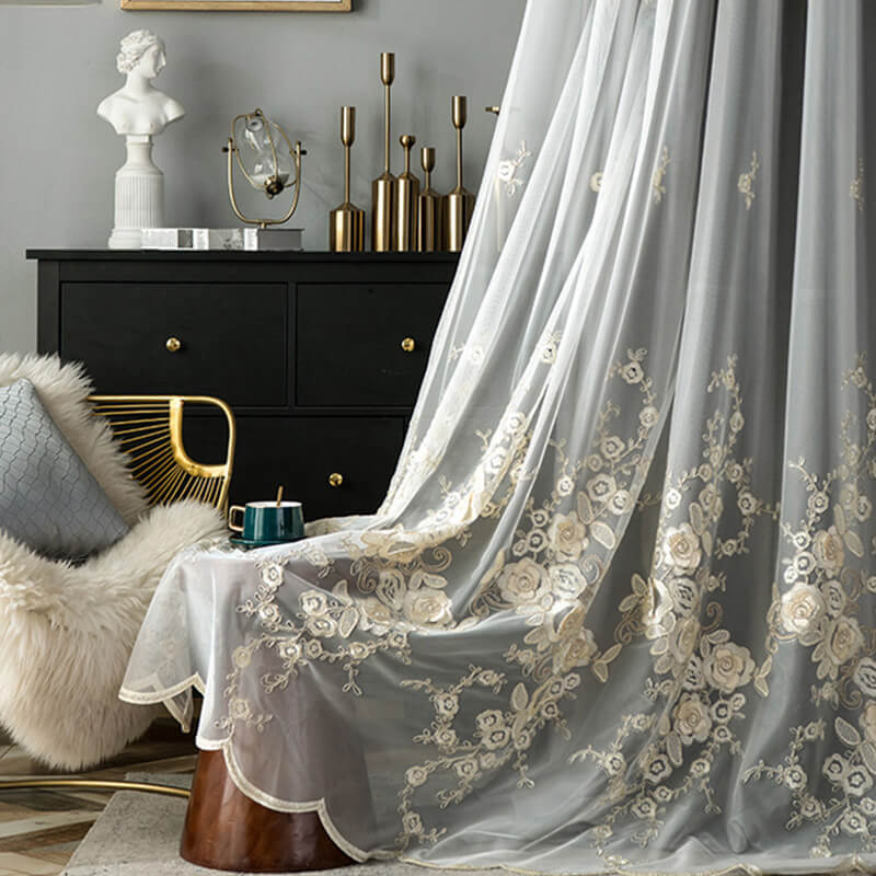 Double-layer Linen Lace Blackout Curtains for Living Room