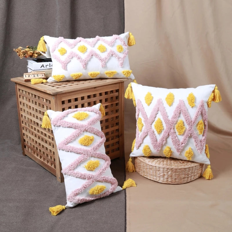 Bohemian Tufted Pink Cushion