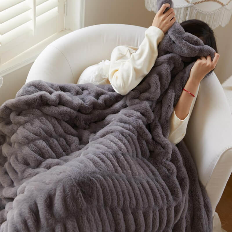 Furry Ruched Faux Fur Throws for Bed