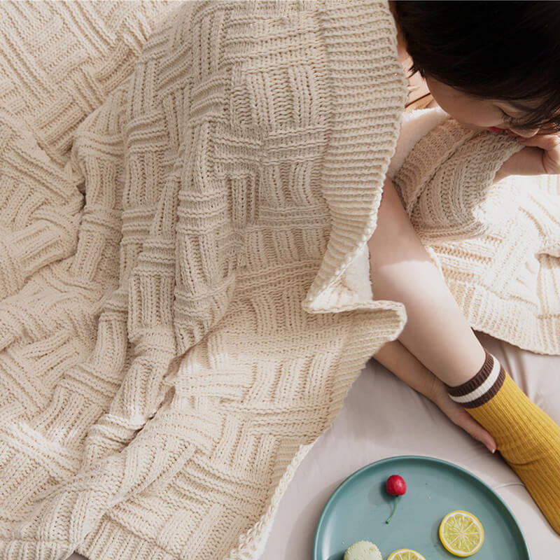 Double Layer Thicken Warm Knit Wool Blanket