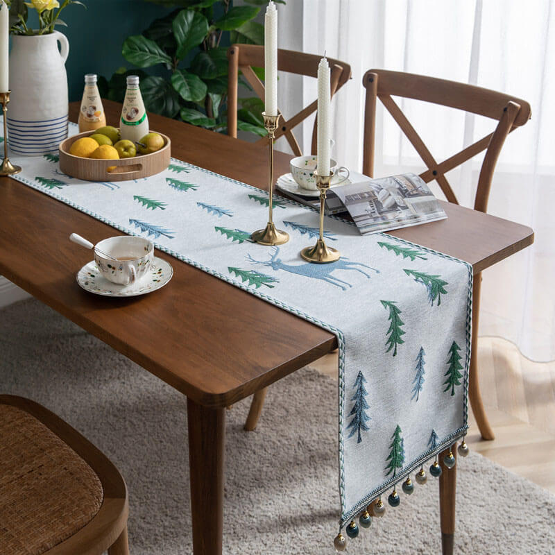 Chenille Christmas Table Runner with Beads and Tassels