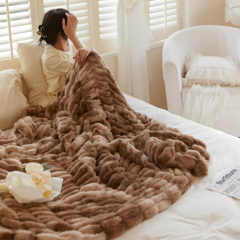 Furry Ruched Faux Fur Throws for Bed