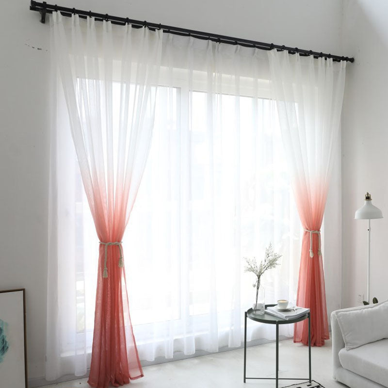 2 Panels Gradient Color Linen Voile Curtains with Hook
