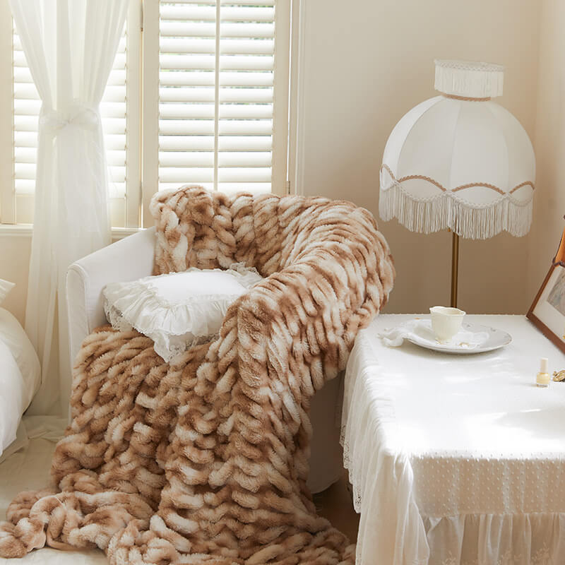 Furry Ruched Faux Fur Throws for Bed