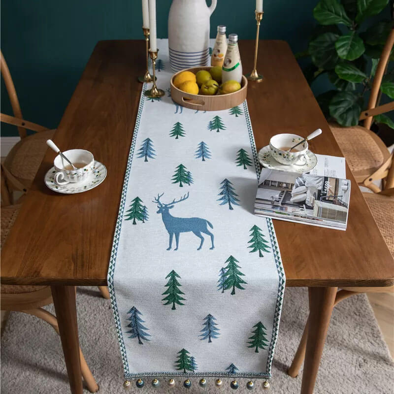 Chenille Christmas Table Runner with Beads and Tassels