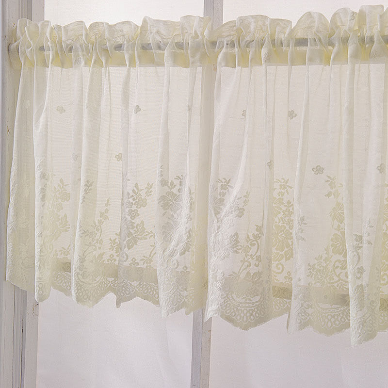 2Pcs Voile Kitchen Curtain with Floral Embroidered