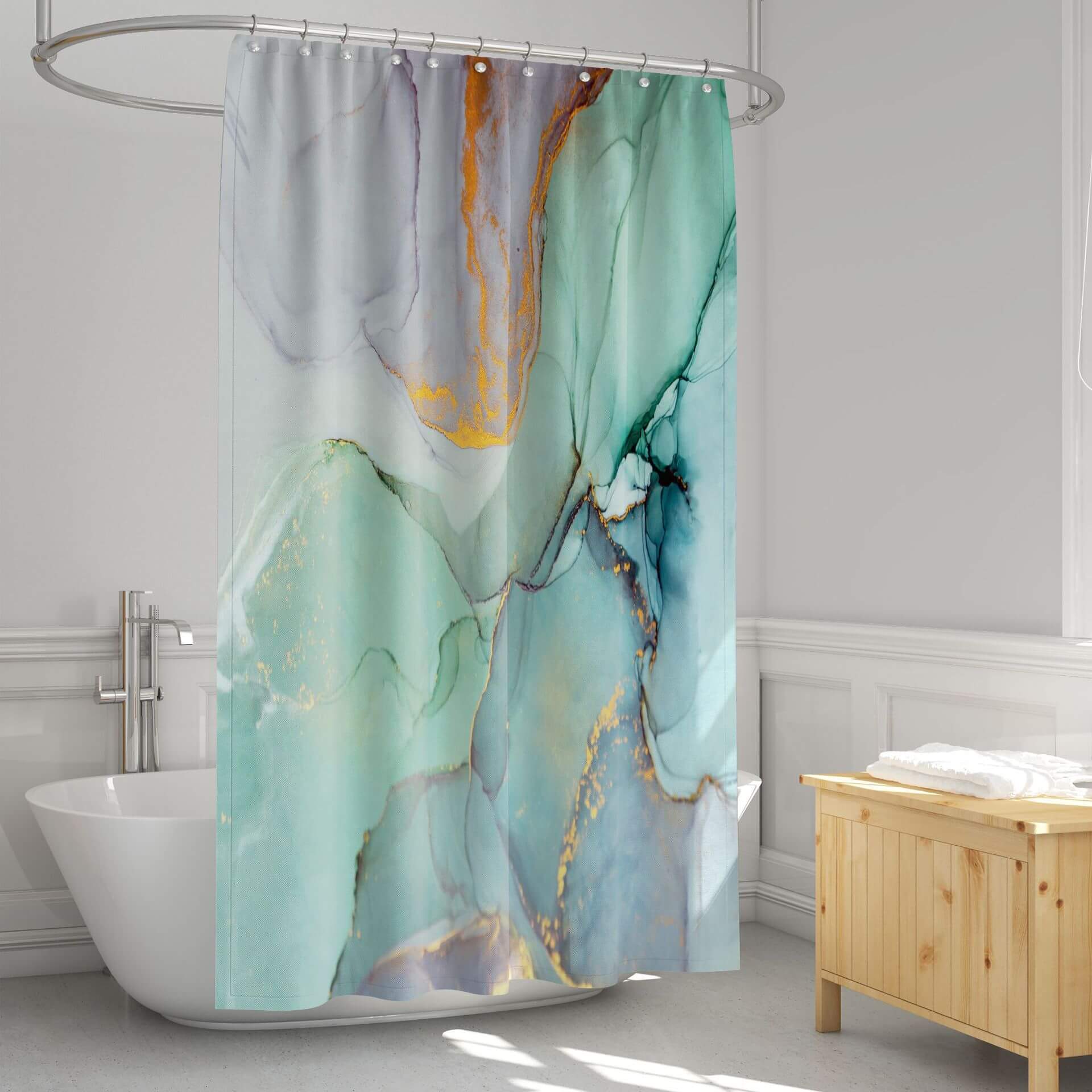 Marble Shower Curtain with 12 Hooks