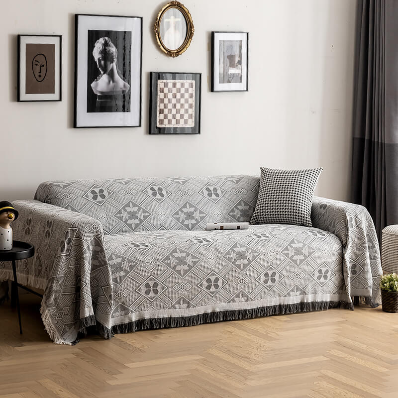 Geometric Large Sofa Throw Covers, Farmhouse Woven Throw Blankets for Couch