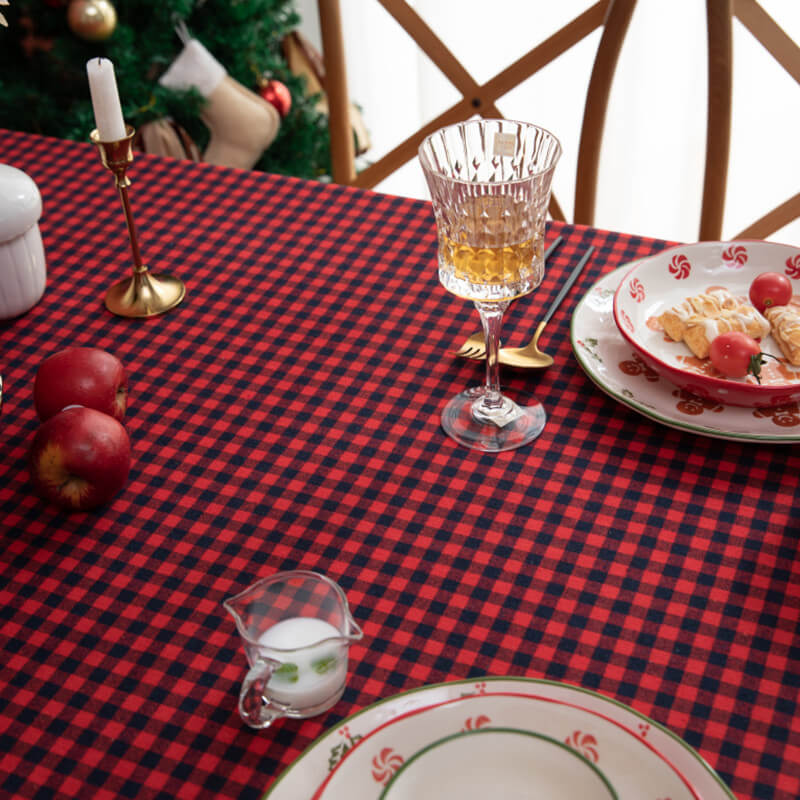 Plaid Rectangle & Round Christmas Tablecloth