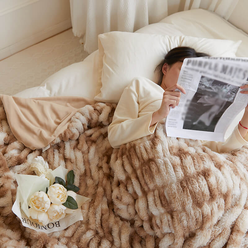 Furry Ruched Faux Fur Throws for Bed