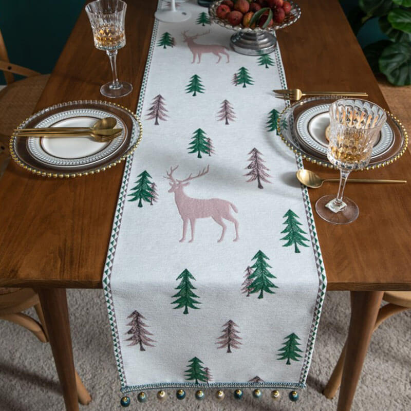 Chenille Christmas Table Runner with Beads and Tassels
