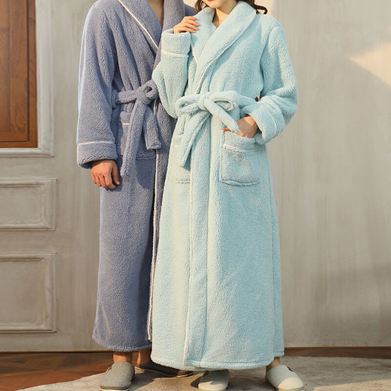 Super Soft Thicken Flannel Bathrobe for Women & Men