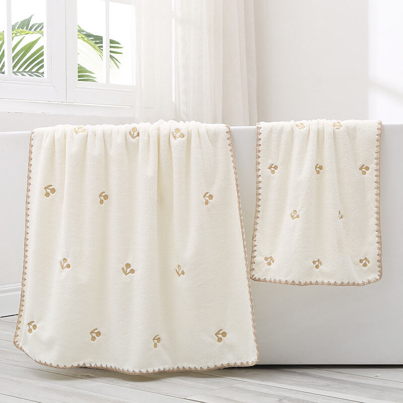 2Pcs Embroidery Quick-Dry Bath Towel Set