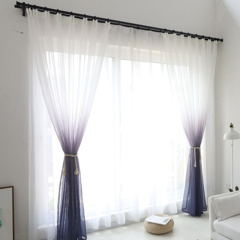 2 Panels Gradient Color Linen Voile Curtains with Hook