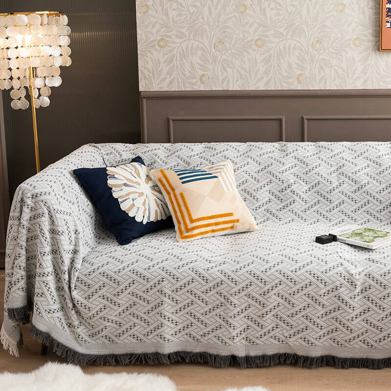 Geometric Large Sofa Throw Covers, Farmhouse Woven Throw Blankets for Couch