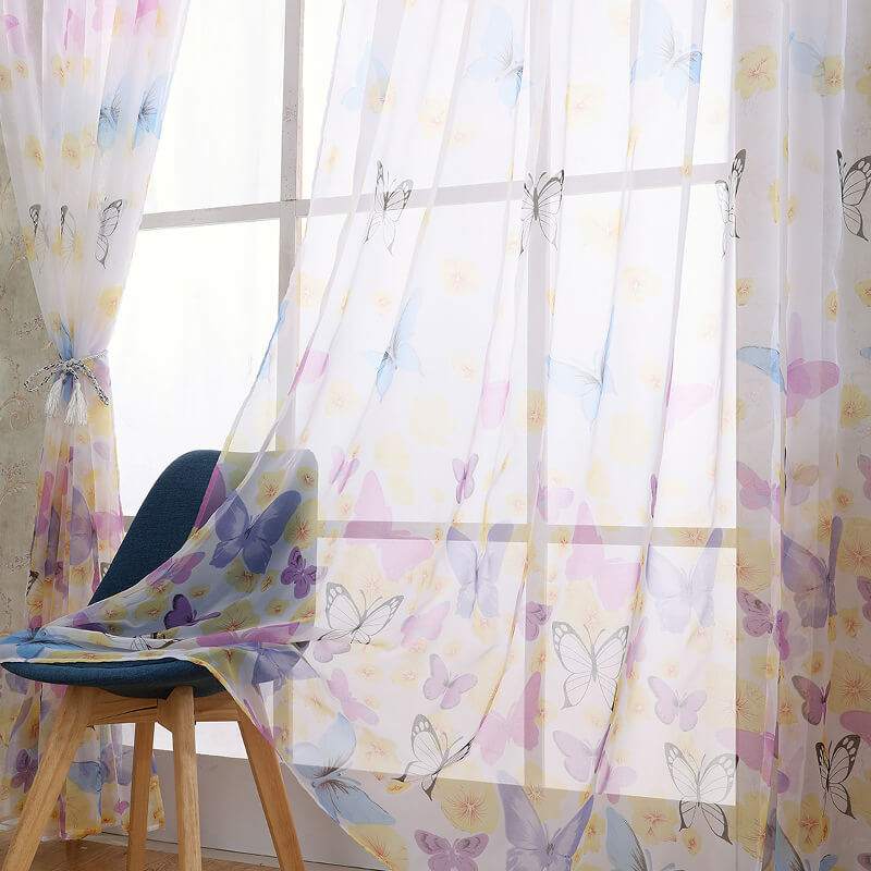 Butterfly Pattern Voile Net Curtains (2 Panels)
