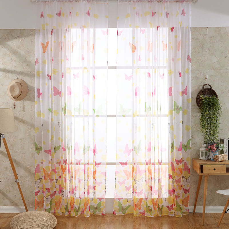 Butterfly Pattern Voile Net Curtains (2 Panels)