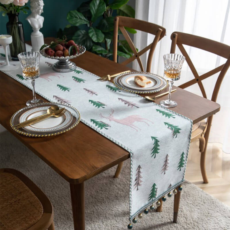 Chenille Christmas Table Runner with Beads and Tassels