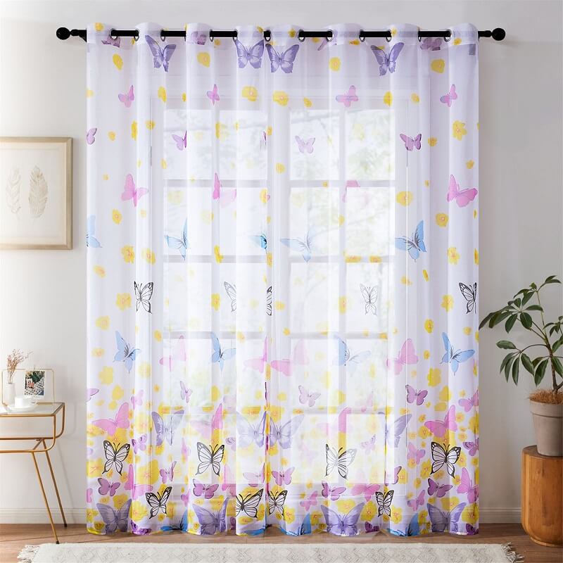 Butterfly Pattern Voile Net Curtains (2 Panels)
